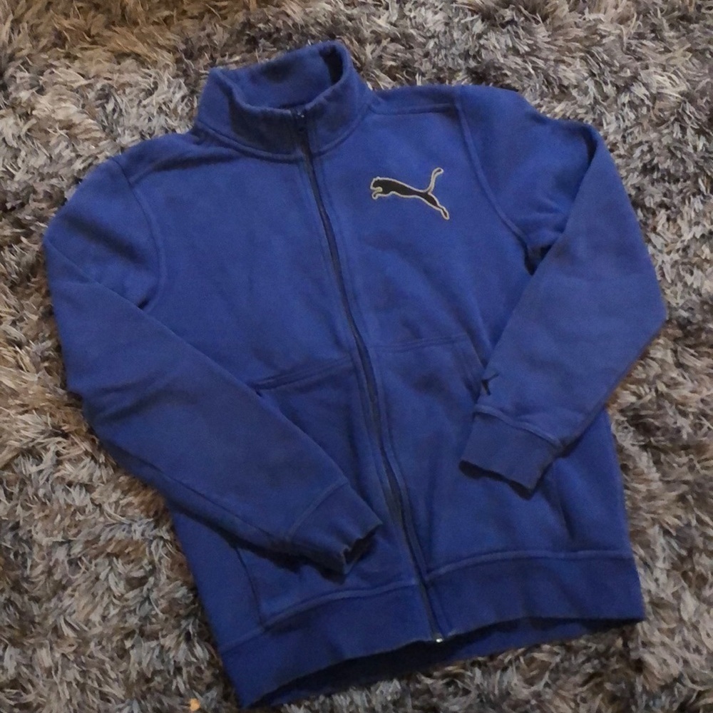 Puma men’s blue zip up sweatshirt. Black / grey embroidered logo